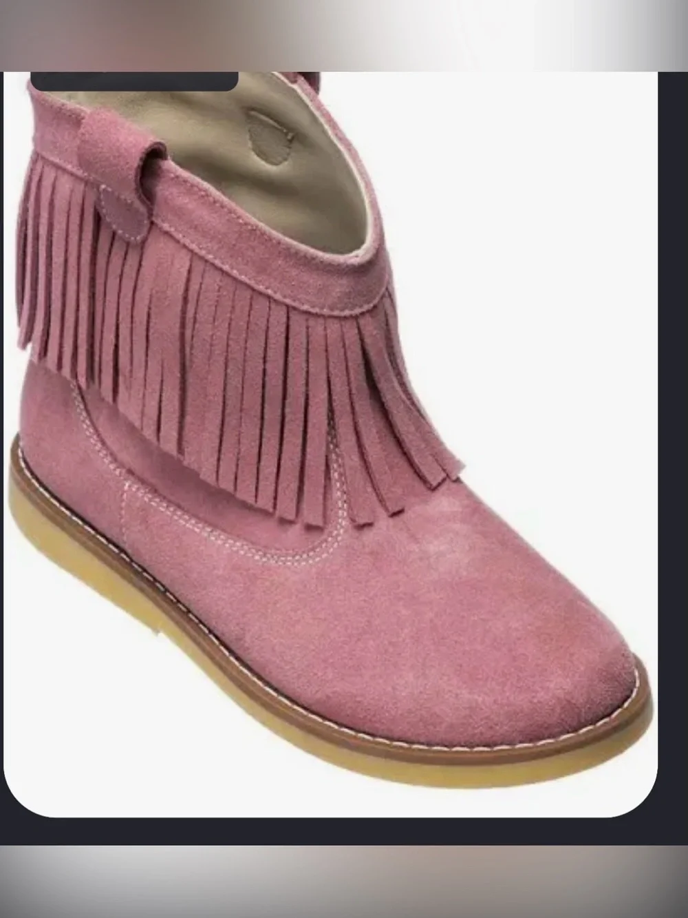 Elephantino Kids Pink Suede Fringe Ankle Boots